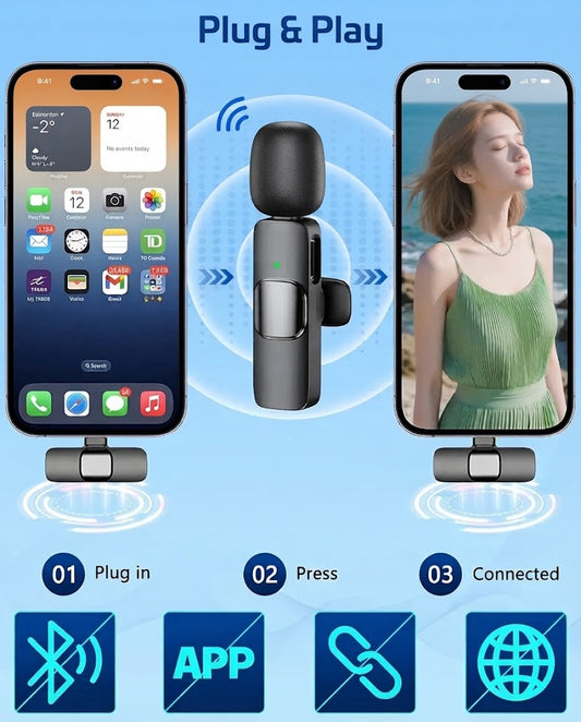 Dual Clip-On Bluetooth Mic, 2-Person Wireless Microphone with Reverb, Noise Reduction, Clear Sound for TikTok, YouTube, Vlogging, Podcast & Interviews